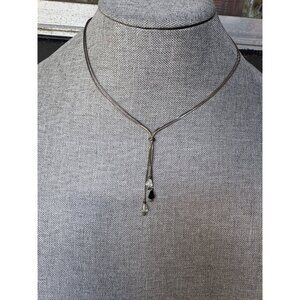 Vintage Italy Sterling Silver Necklace With Black & Clear Crystal Drop Pendant